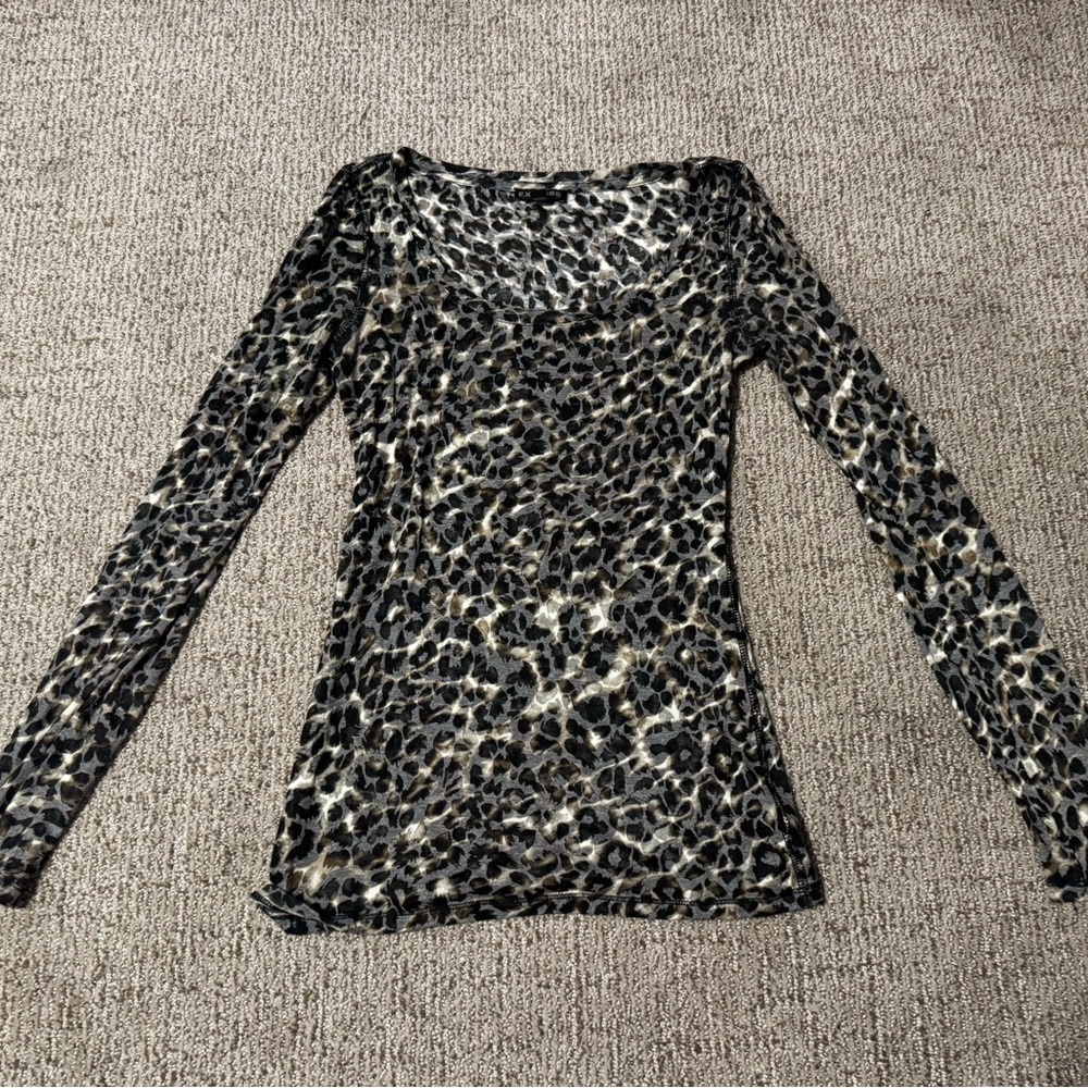 Express Burnout Sheer Animal Print Long Sleeve Top